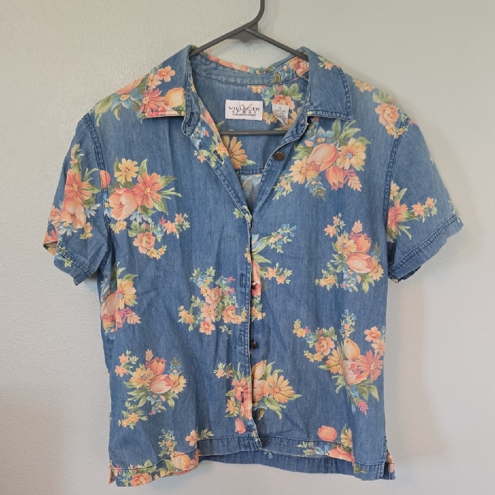 Vintage Villager Sport Floral Chambray Shirt Size 10